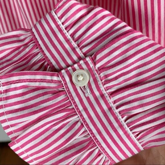 J Crew Re-imagined top style as700 size XS pink white pinstriped ruffle - Picture 4 of 13